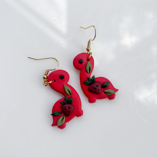 RED STRAWBERRY DINO EARRINGS (BRONTO)