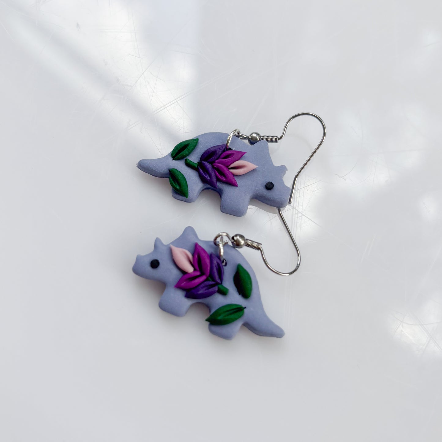 LAVENDER DINO EARRINGS (TRICERATOPS)