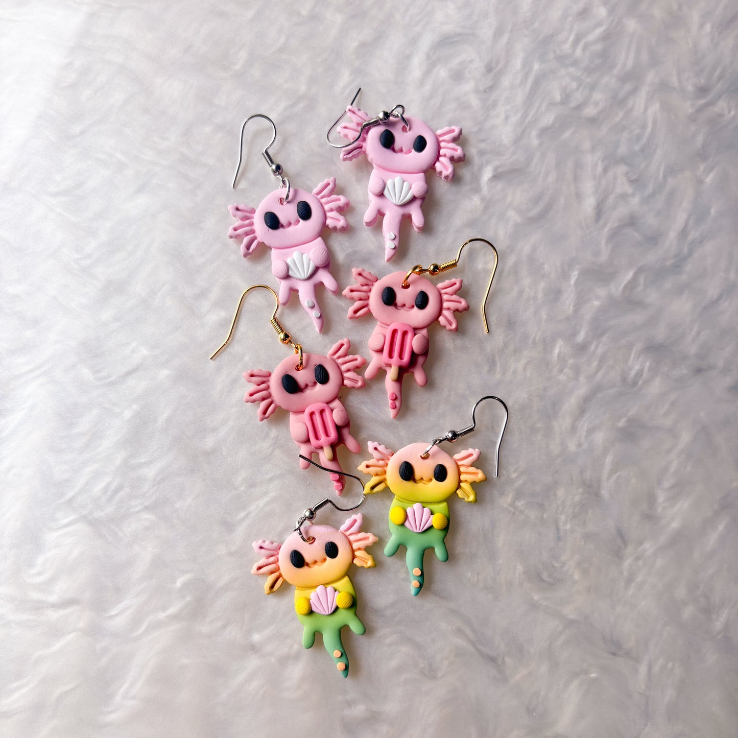 PASTEL RAINBOW AXOLOTL EARRINGS
