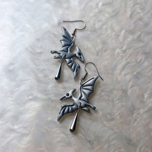 SILVER PTERODACTYL EARRINGS