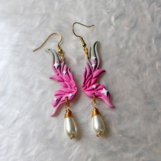 GREEN PINK FAIRY WING EARRINGS