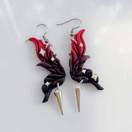 DARK GOTHIC ROSE FAIRY WING EARRINGS (RED/BLACK)