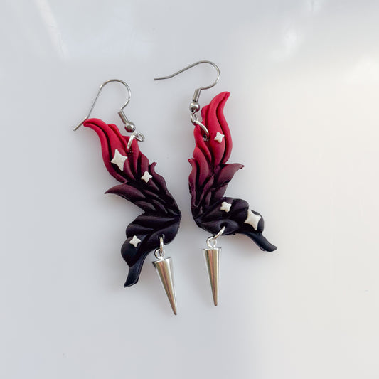DARK GOTHIC ROSE FAIRY WING EARRINGS (RED/BLACK)