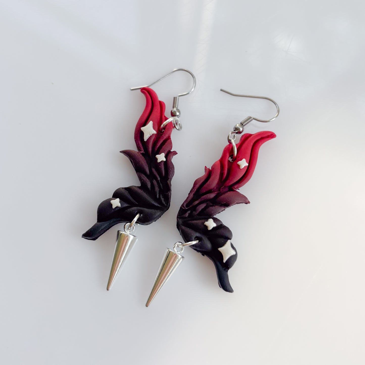 DARK GOTHIC ROSE FAIRY WING EARRINGS (RED/BLACK)