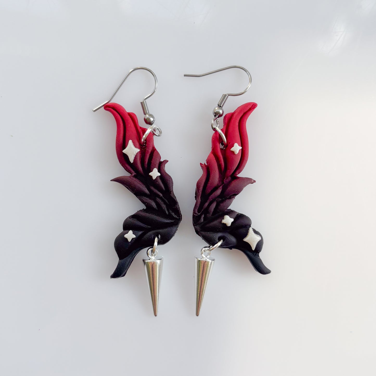 DARK GOTHIC ROSE FAIRY WING EARRINGS (RED/BLACK)