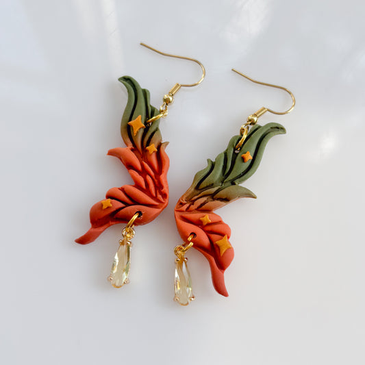 PUMPKIN PATCH FAIRY WING EARRINGS (GREEN/ORANGE)