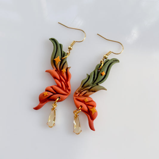 PUMPKIN PATCH FAIRY WING EARRINGS (GREEN/ORANGE)
