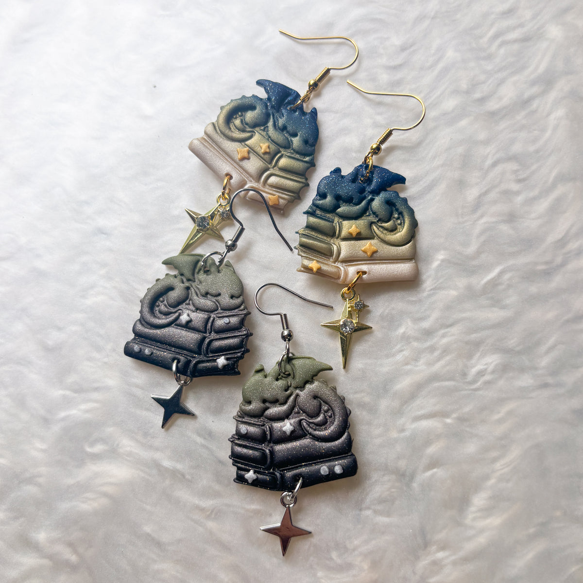 STARRY NIGHT DRAGONS ON BOOKS EARRINGS