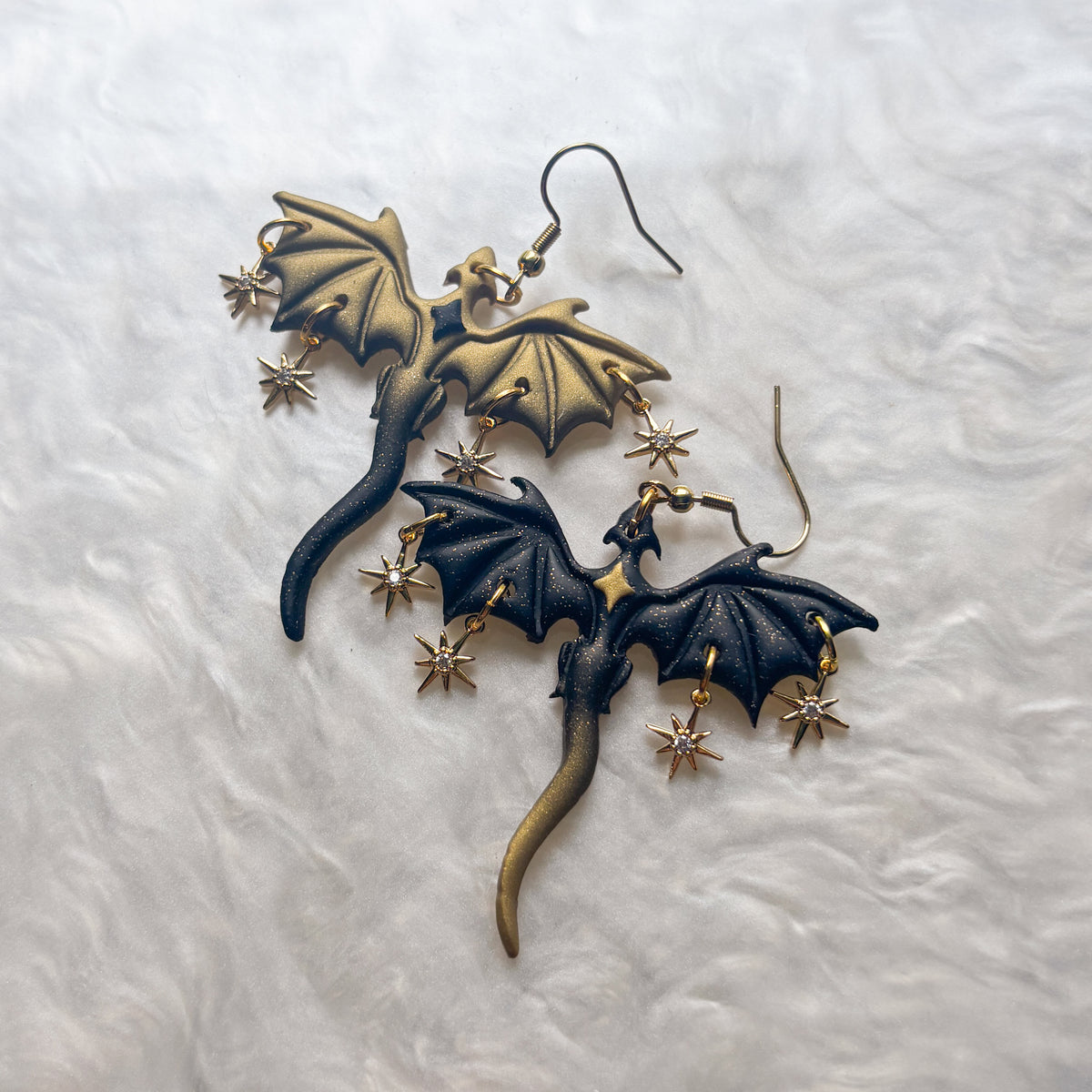 BRONZE & BLACK DRAGON EARRINGS (WITH STARS)