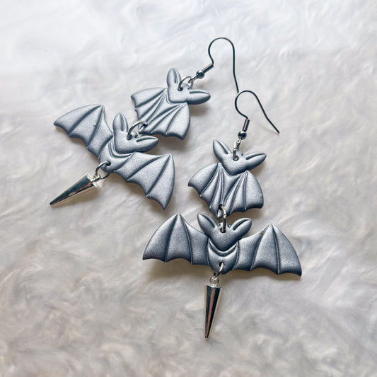 SILVER BAT DANGLE EARRINGS