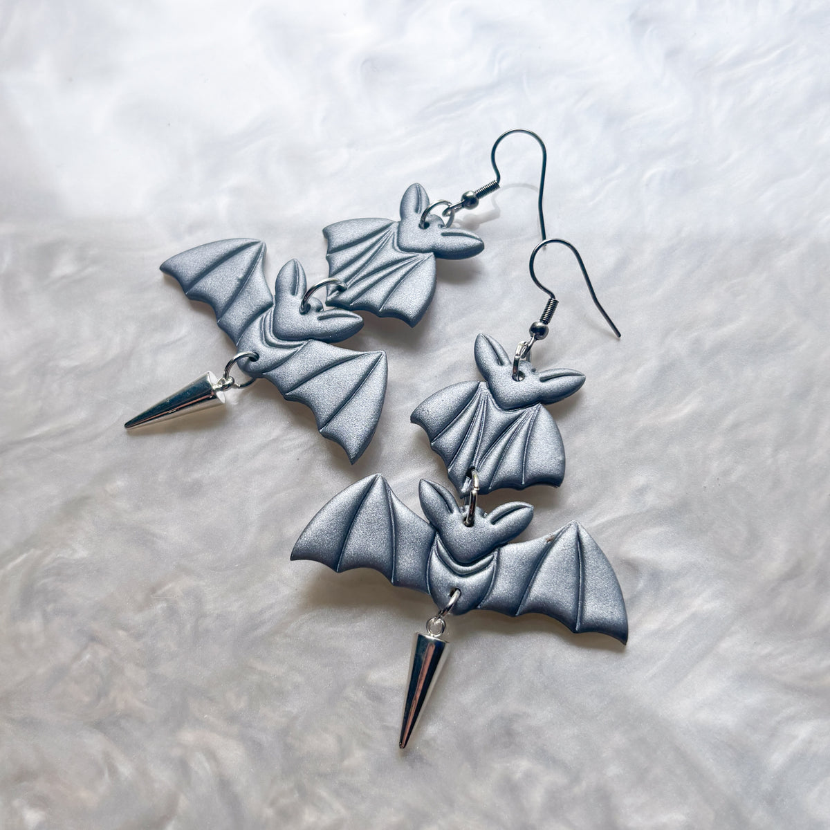 SILVER BAT DANGLE EARRINGS