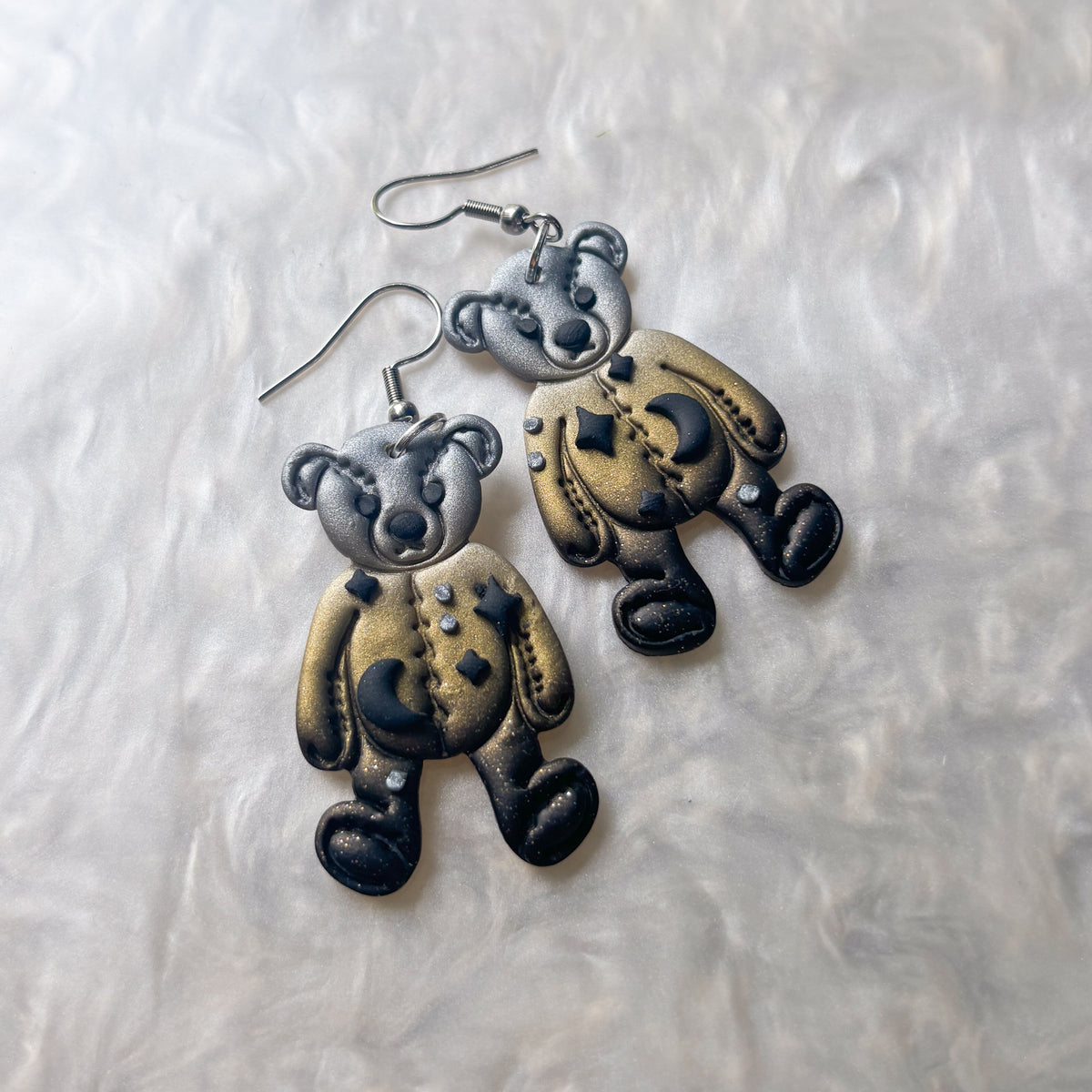 METALLIC STITCHED BEAR EARRINGS