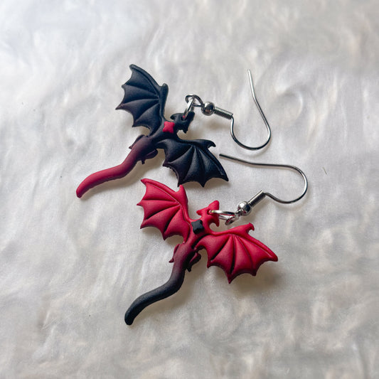 GOTHIC ROSE OMBRE DRAGON MINI EARRINGS (SILVER)