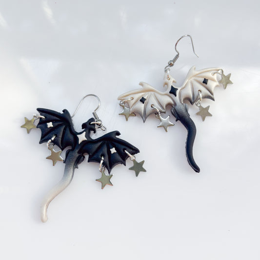 PEARL & BLACK MISMATCHED DRAGON EARRINGS