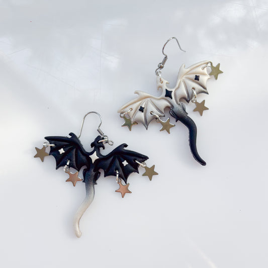 PEARL & BLACK MISMATCHED DRAGON EARRINGS