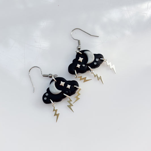 BLACK SILVER STORM CLOUD EARRINGS