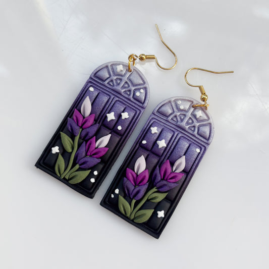 LAVENDER LARGE WINDOWPANE EARRINGS