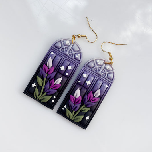 LAVENDER LARGE WINDOWPANE EARRINGS
