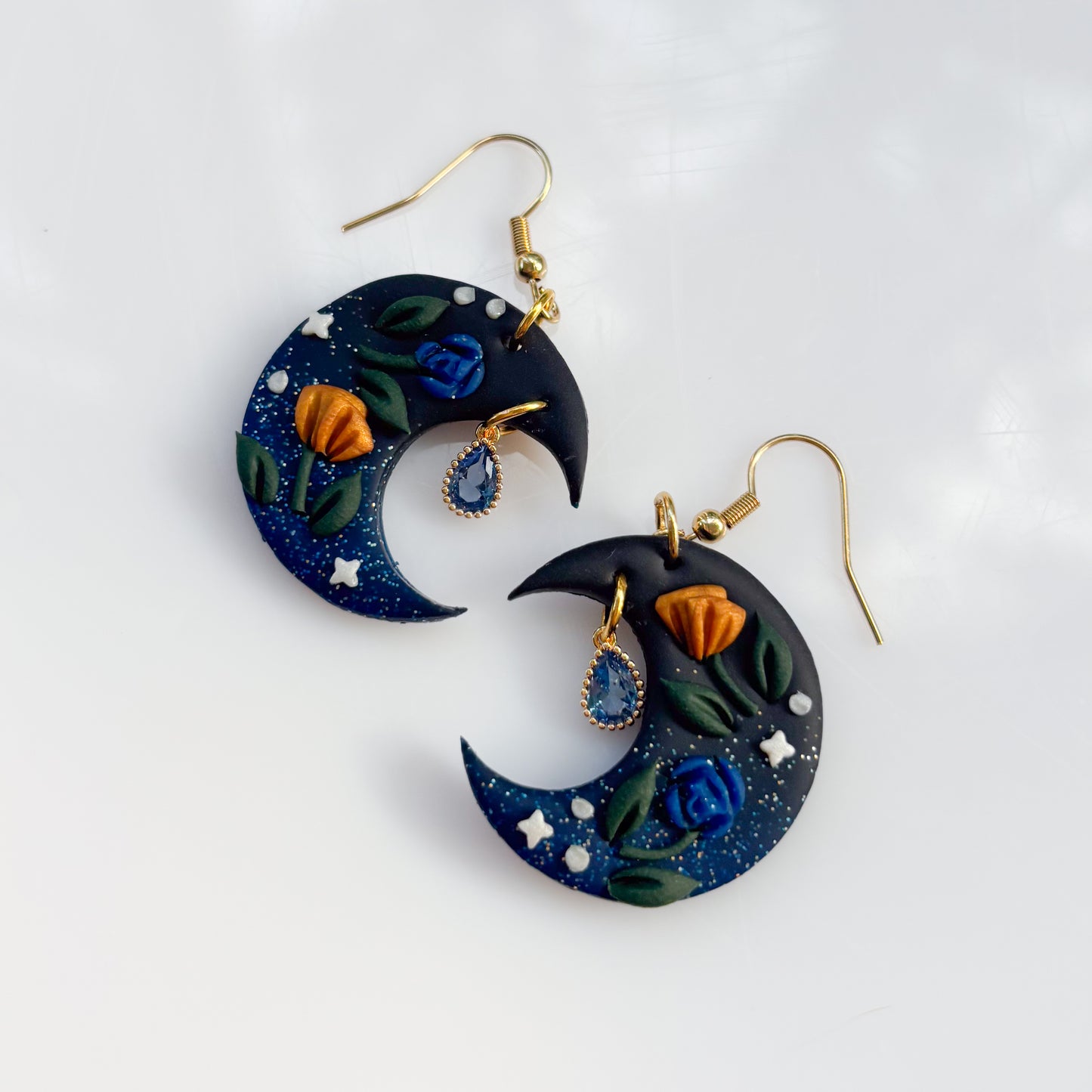 GALAXY GLITTER FLORAL MOON EARRINGS