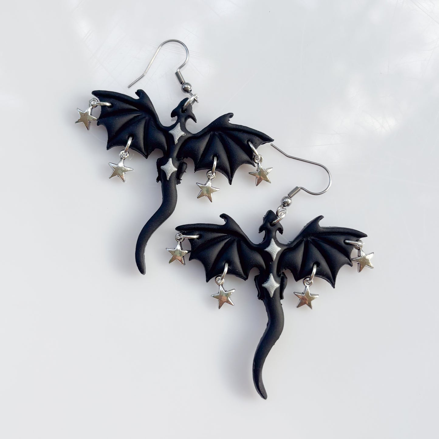 SILVER STAR BLACK DRAGON EARRINGS
