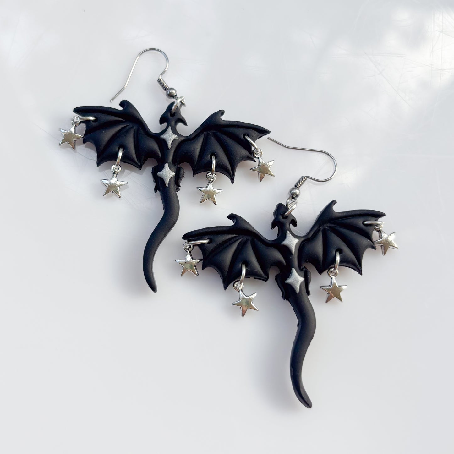 SILVER STAR BLACK DRAGON EARRINGS