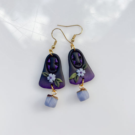 NO FACE PURPLE FLORAL EARRINGS