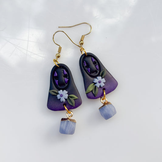 NO FACE PURPLE FLORAL EARRINGS
