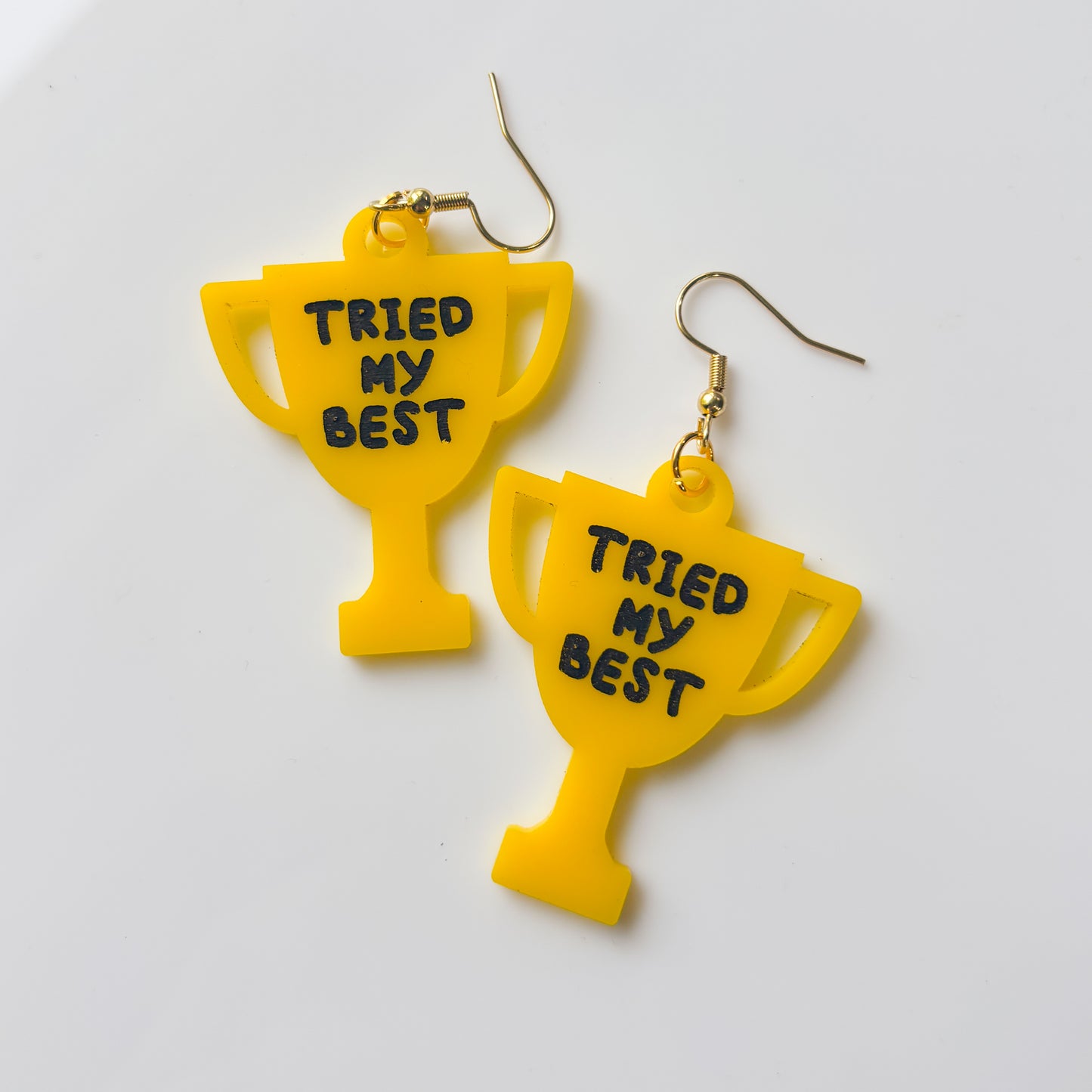 'TRIED MY BEST' TROPHY ACRYLIC EARRINGS