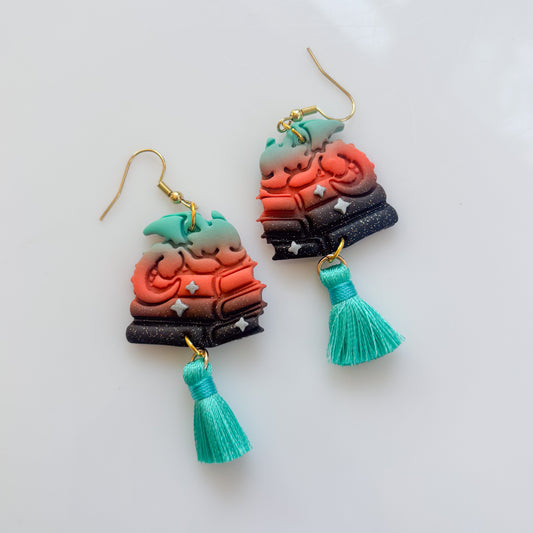 DRAGONS ON BOOKS (TEAL & ORANGE FLAME)