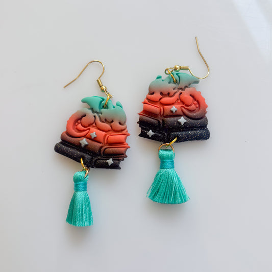 DRAGONS ON BOOKS (TEAL & ORANGE FLAME)