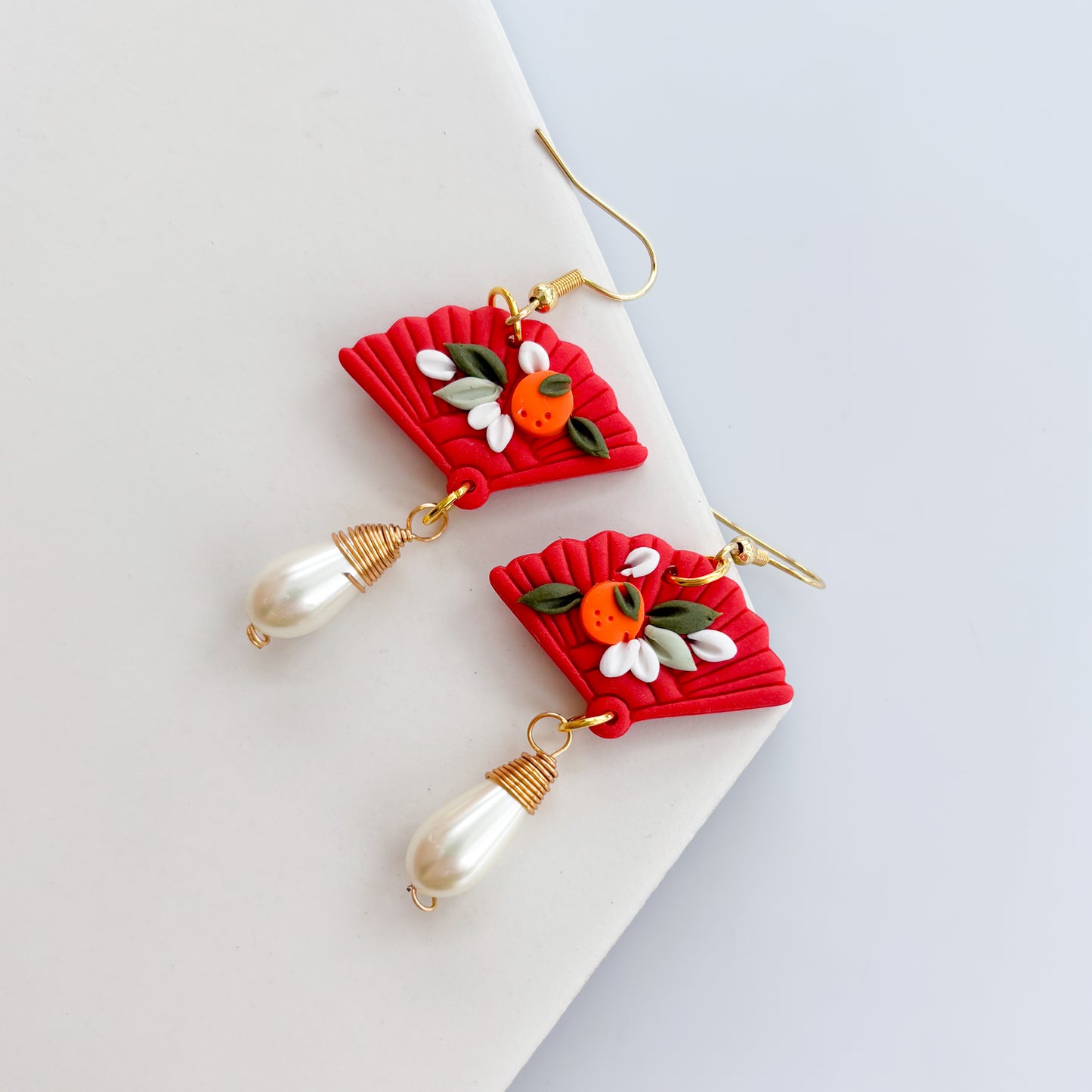 ORANGE BLOSSOM FAN EARRINGS