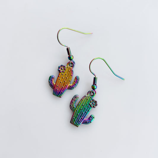 IRIDESCENT CACTUS CHARM EARRINGS
