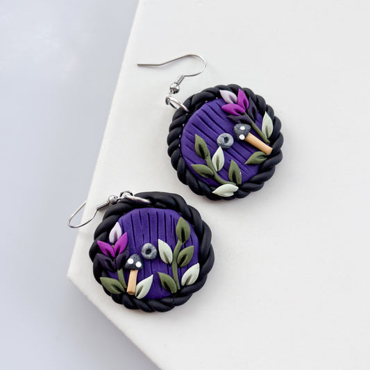 WITCH'S PURPLE HOBBIT DOOR EARRINGS