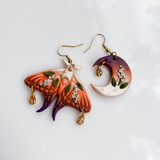 MISMATCH MOTH & MOON EARRINGS