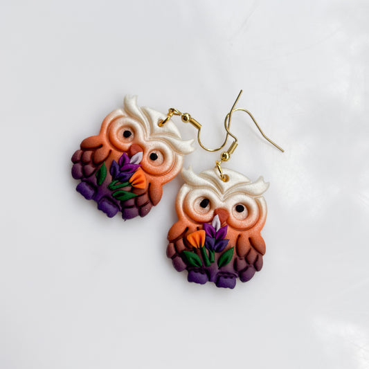 LAVENDER POPPY OWL EARRINGS