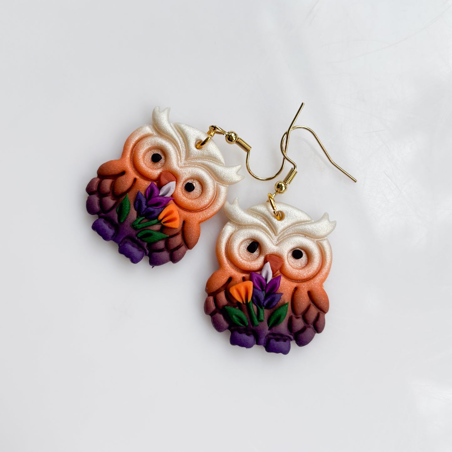 LAVENDER POPPY OWL EARRINGS