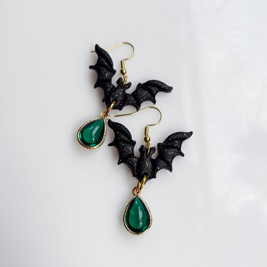 BAT & GREEN JEWEL EARRINGS