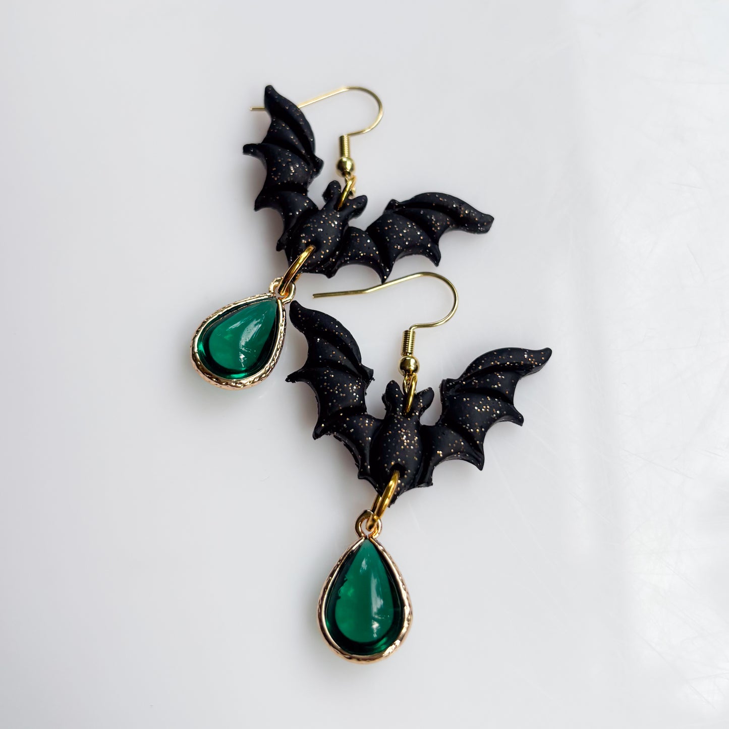 BAT & GREEN JEWEL EARRINGS