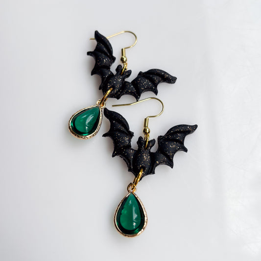 BAT & GREEN JEWEL EARRINGS