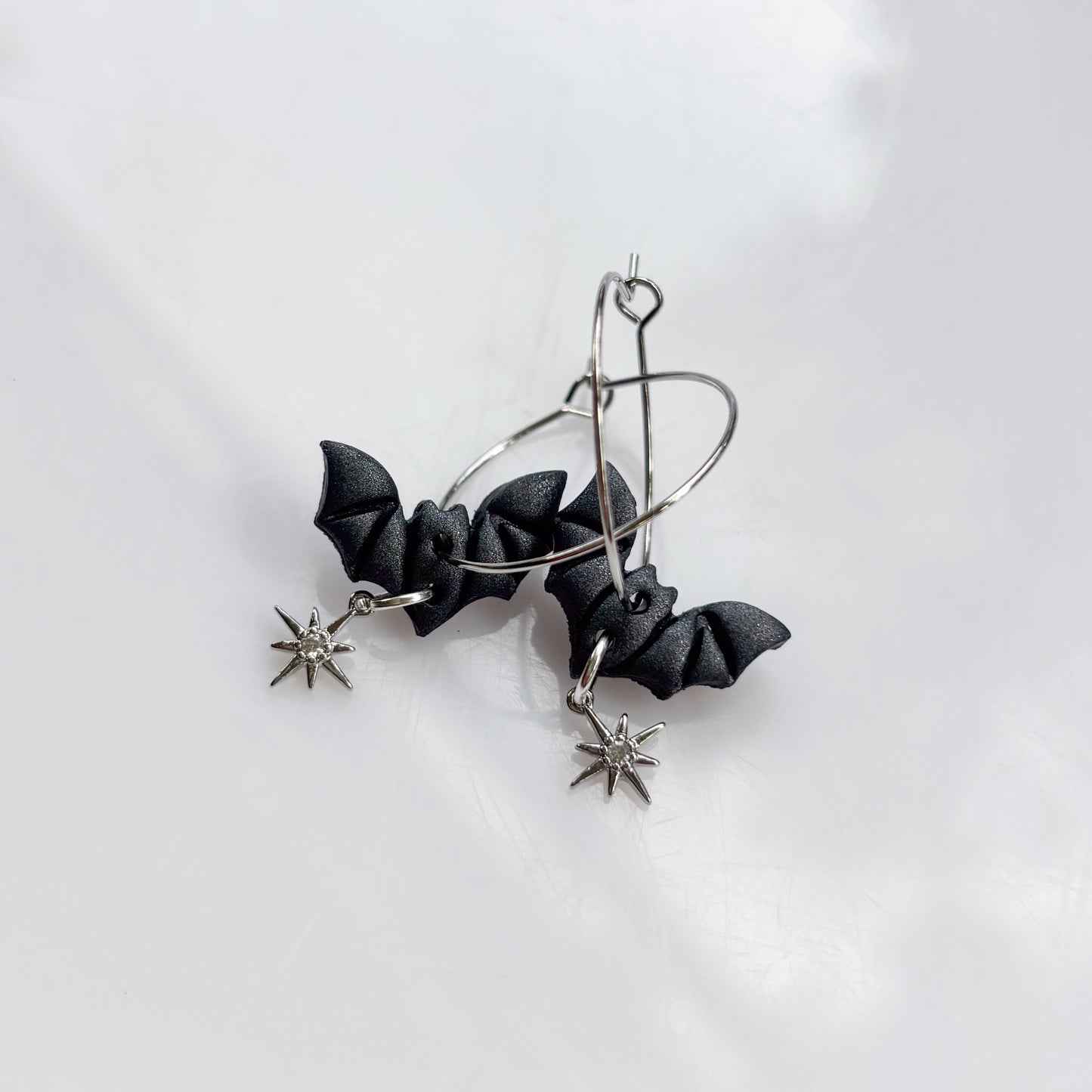SILVER BAT HOOP EARRINGS