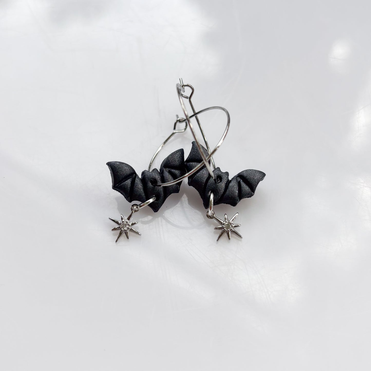 SILVER BAT HOOP EARRINGS
