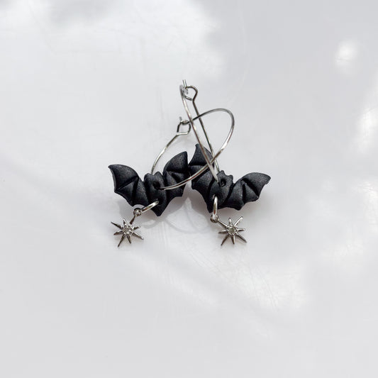 SILVER BAT HOOP EARRINGS