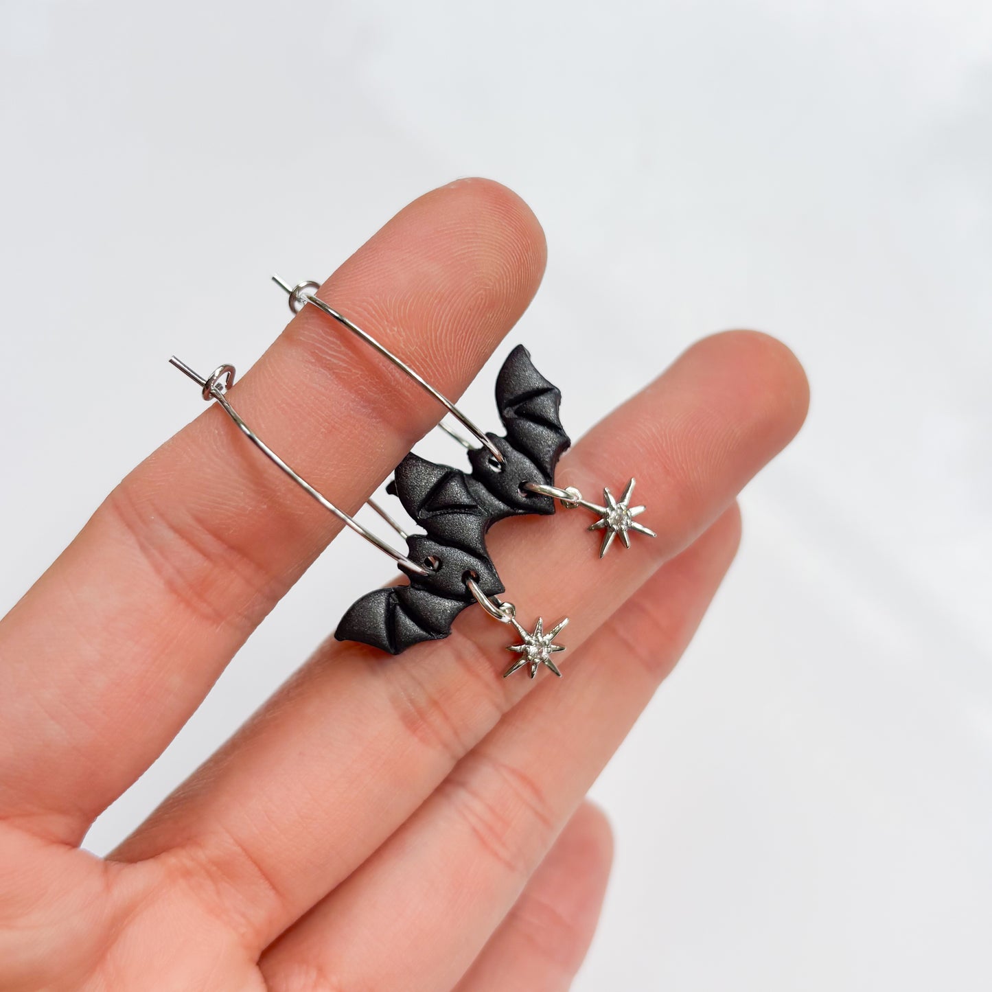 SILVER BAT HOOP EARRINGS