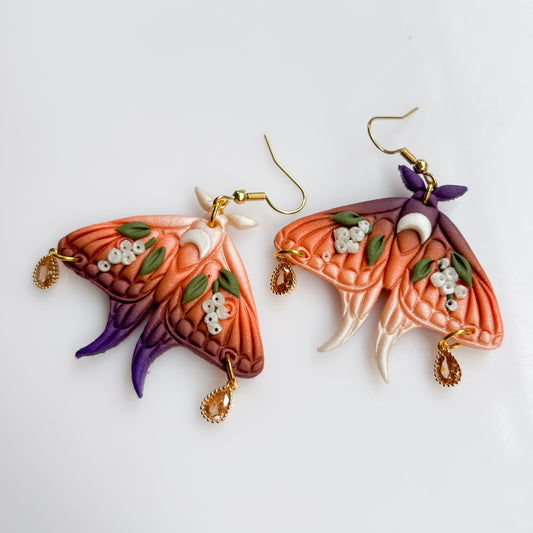 ORANGE/PURPLE MOTH EARRINGS