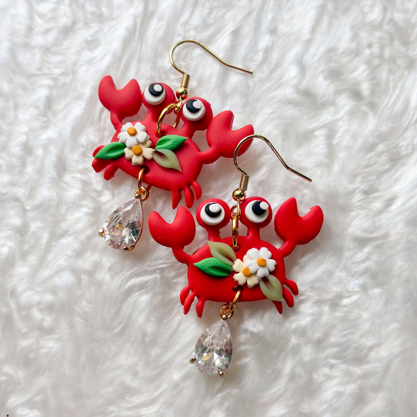 RED FLORAL CRAB EARRINGS