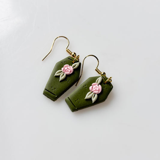 ROSE GREEN COFFIN EARRINGS