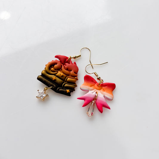 DRAGON ON BOOK & BOW MISMATCHED EARRINGS