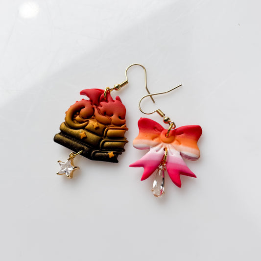 DRAGON ON BOOK & BOW MISMATCHED EARRINGS