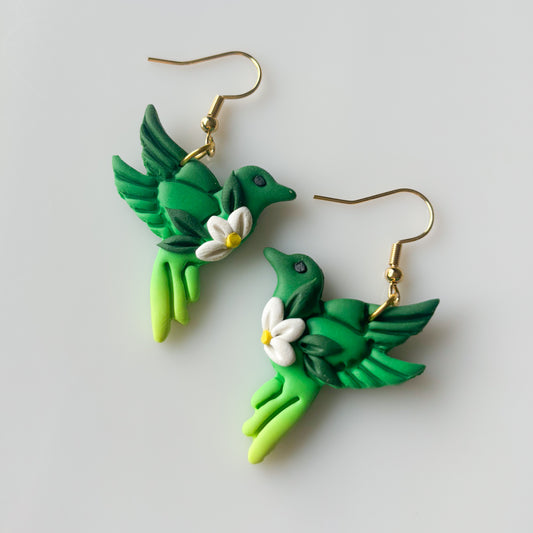 HUMMINGBIRD EARRINGS (GREEN ORIGINAL OMBRE)