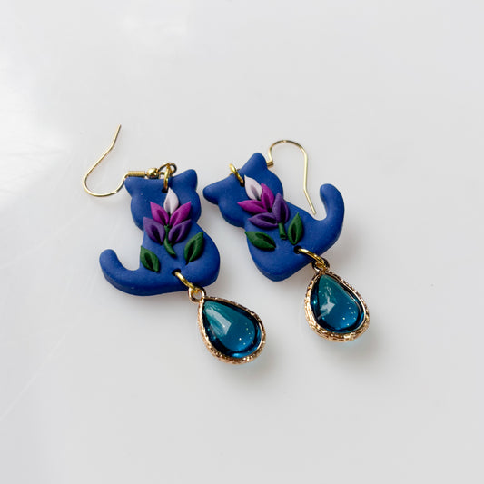 BLUE LAVENDER CAT EARRINGS